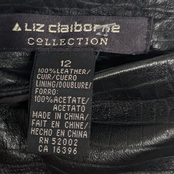 Liz Claiborne Vintage Black Soft Embossed Leather Mini Pencil Skirt Back Zip - Picture 3 of 9
